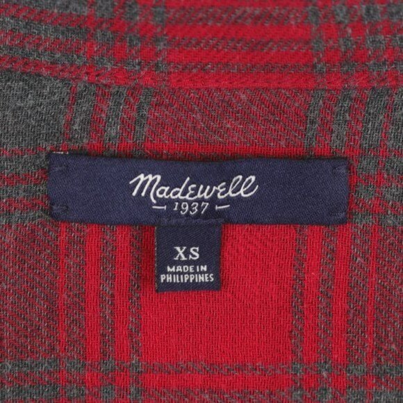 Madewell Ex-Boyfriend Women's XS Red Gray Plaid Long Sleeve Button Up Shirt - Picture 8 of 8